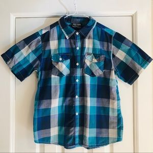 BOYS Zoo York SS Blue Plaid Shirt- Size L 16-18